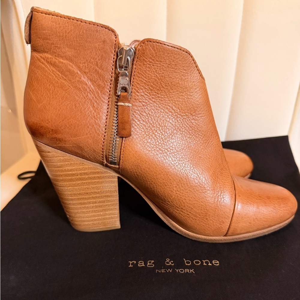 Rag & Bone Margot Cognac Tan Brown Leather Ankle Booties size EU 38.5 - Picture 11 of 12